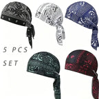 5 Pack Paisley Bandana Head Wraps Breathable Tie Back Skull Caps