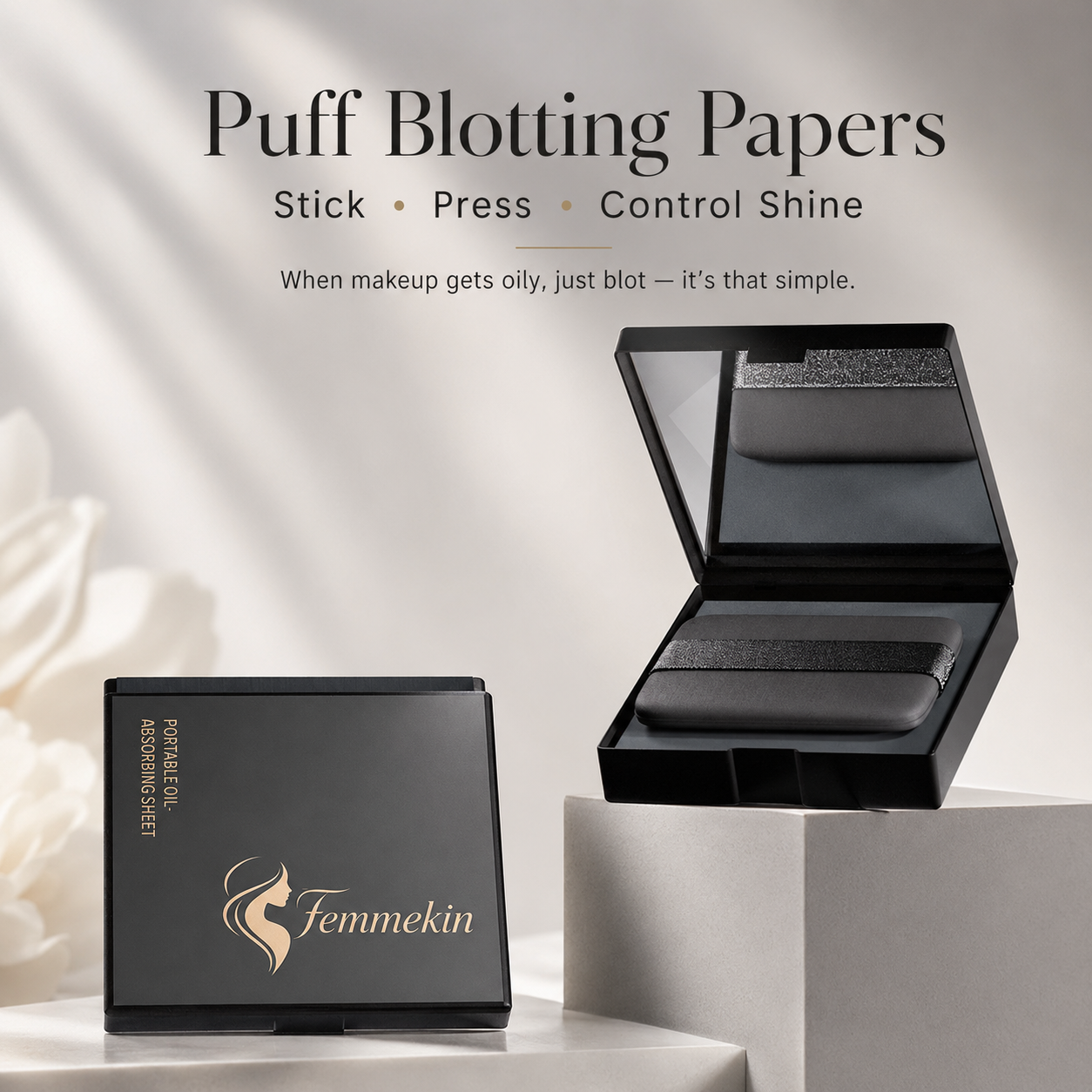 2-in-1 Oil Blotting Sheets with Mirror Puff Compact